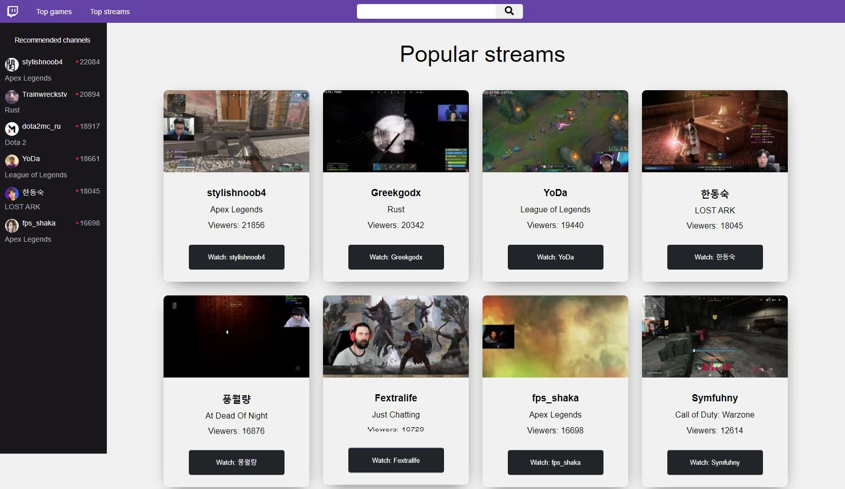 Screen capture of the website - will open an overlay on click